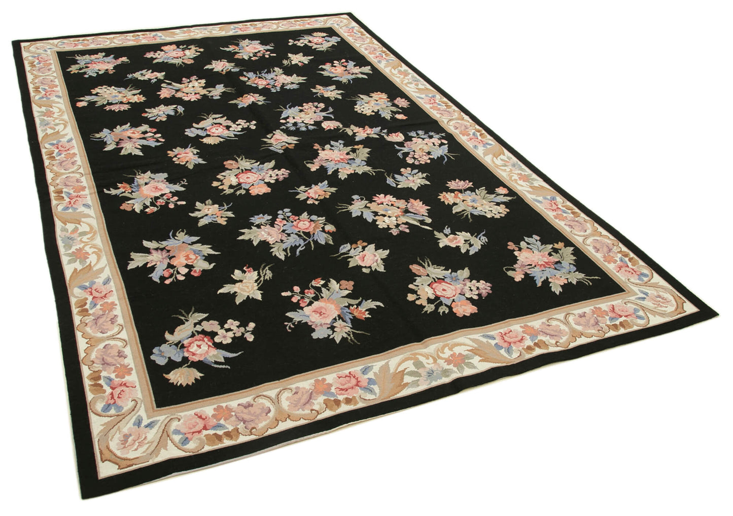 6x9 Black Needlepoint Kilim Rug - 22087