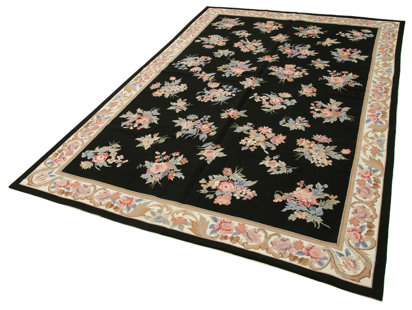 6x9 Black Needlepoint Kilim Rug - 22087