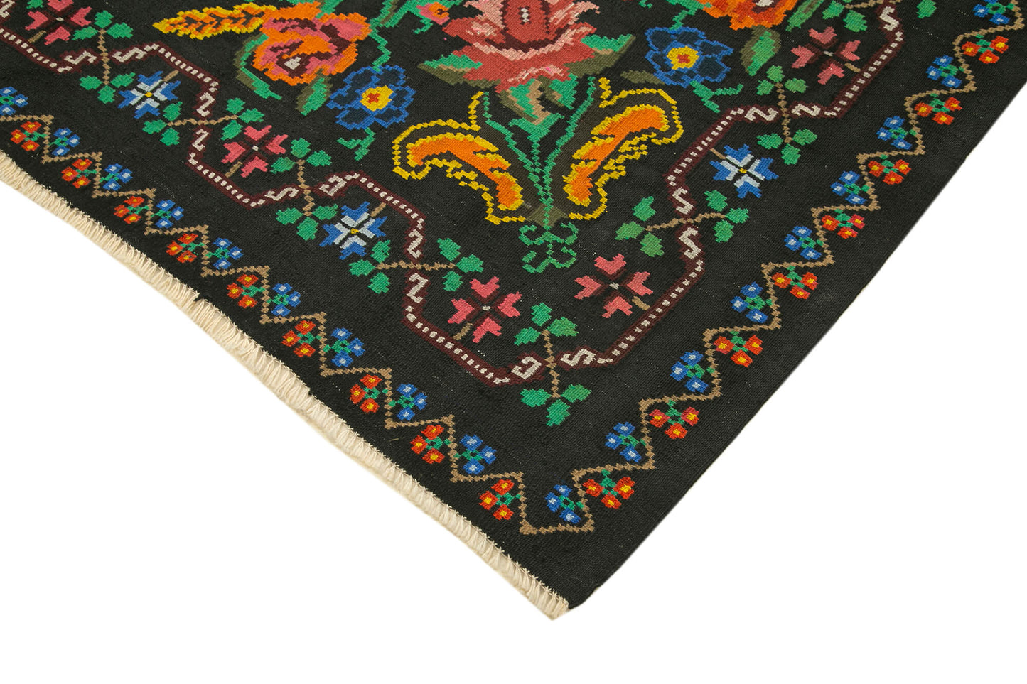 6x9 Black Vintage Moldovan Kilim Rug - 22210