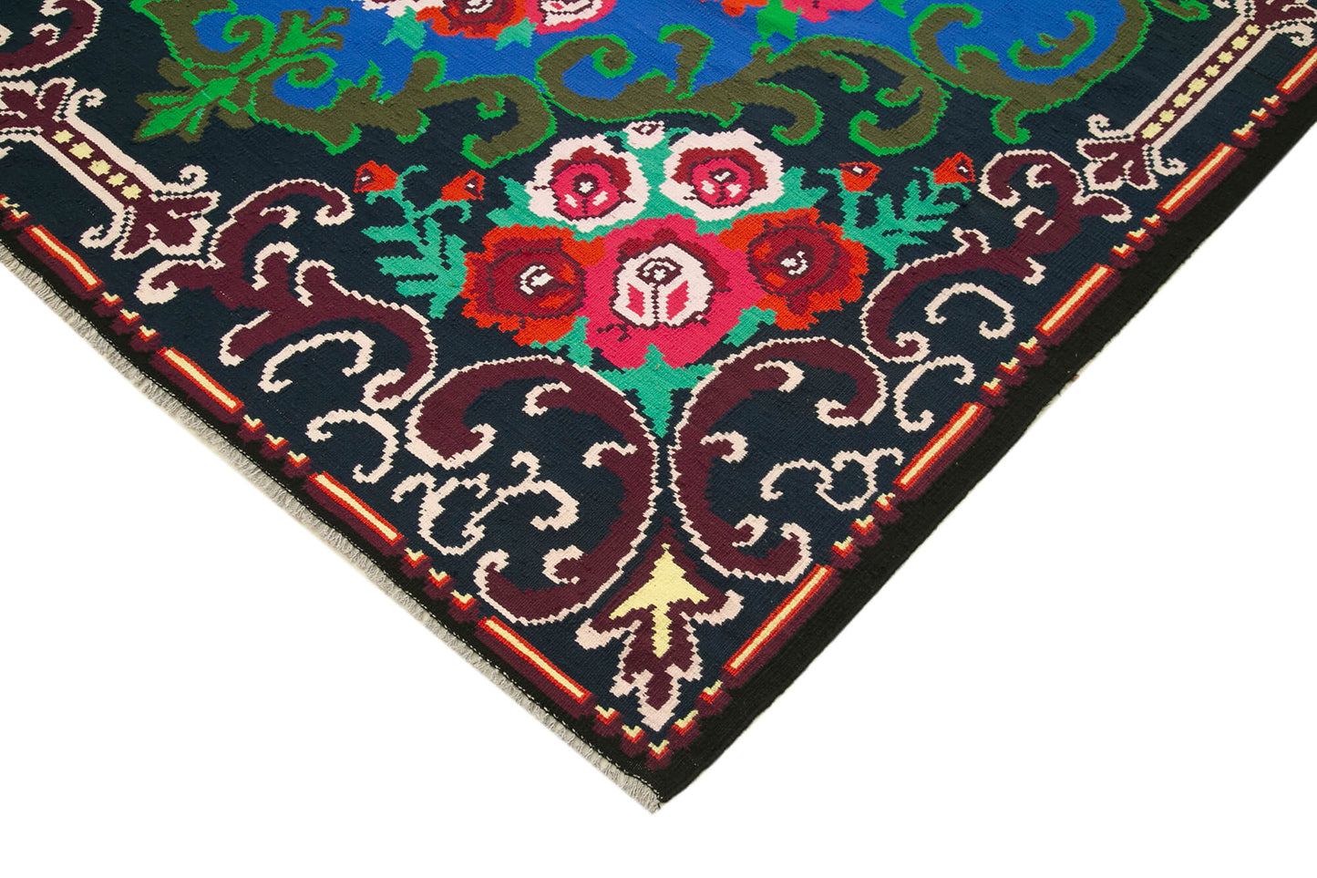 7x11 Black Vintage Moldovan Kilim Rug - 22245