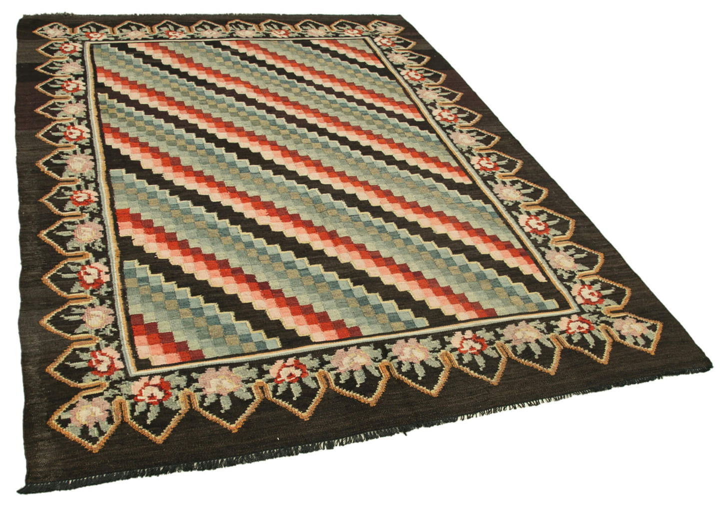 5x7 Brown Vintage Moldovan Kilim Rug - 22265