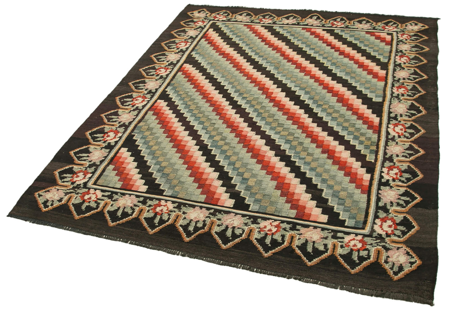 5x7 Brown Vintage Moldovan Kilim Rug - 22265