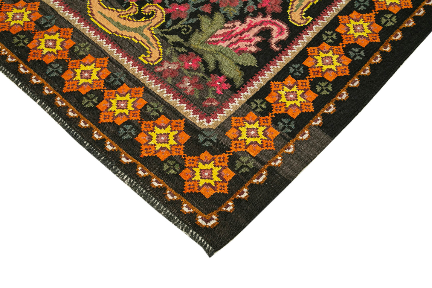 5x7 Black Vintage Moldovan Kilim Rug - 22268