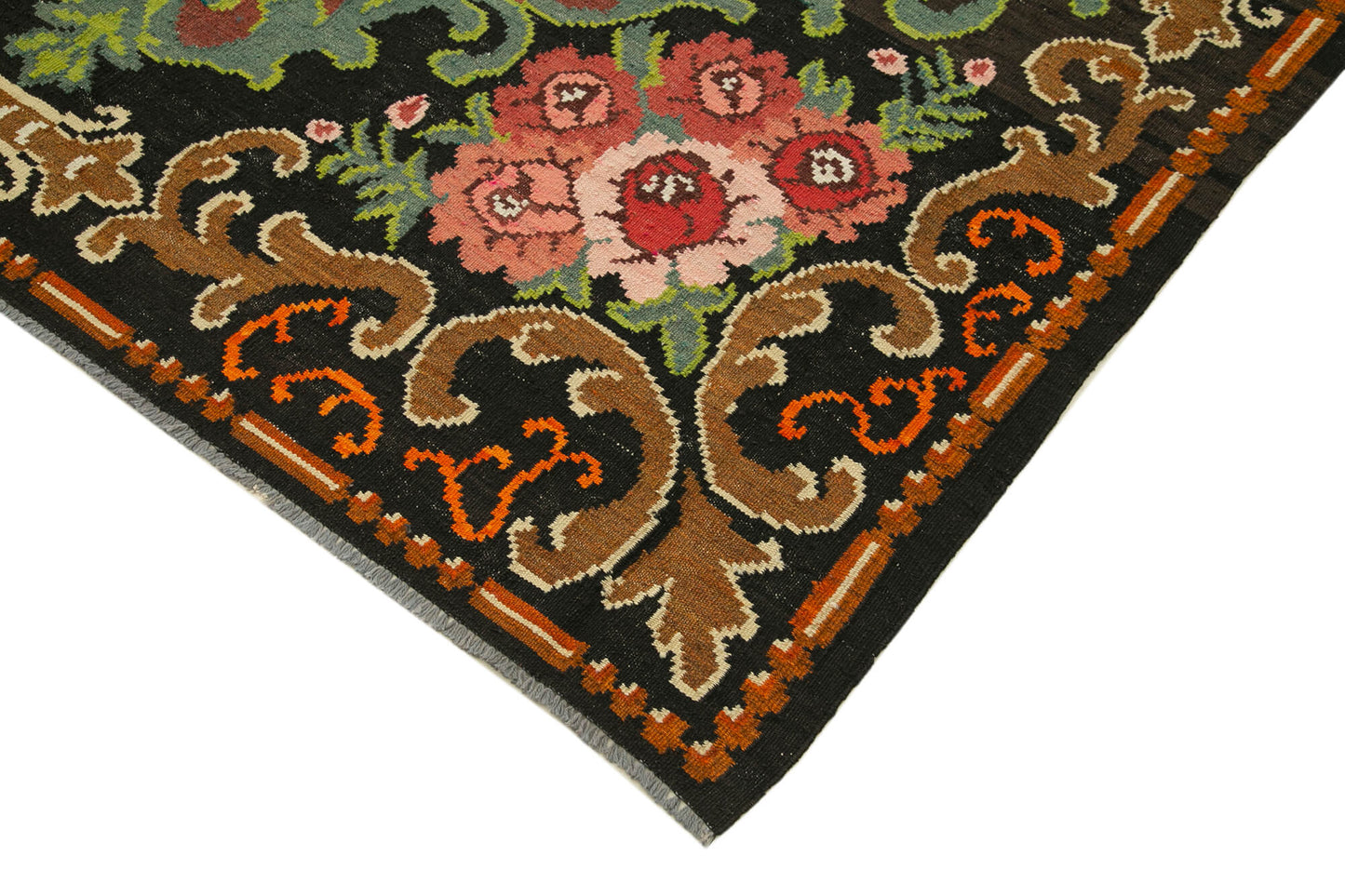 7x10 Black Vintage Moldovan Kilim Rug - 23260