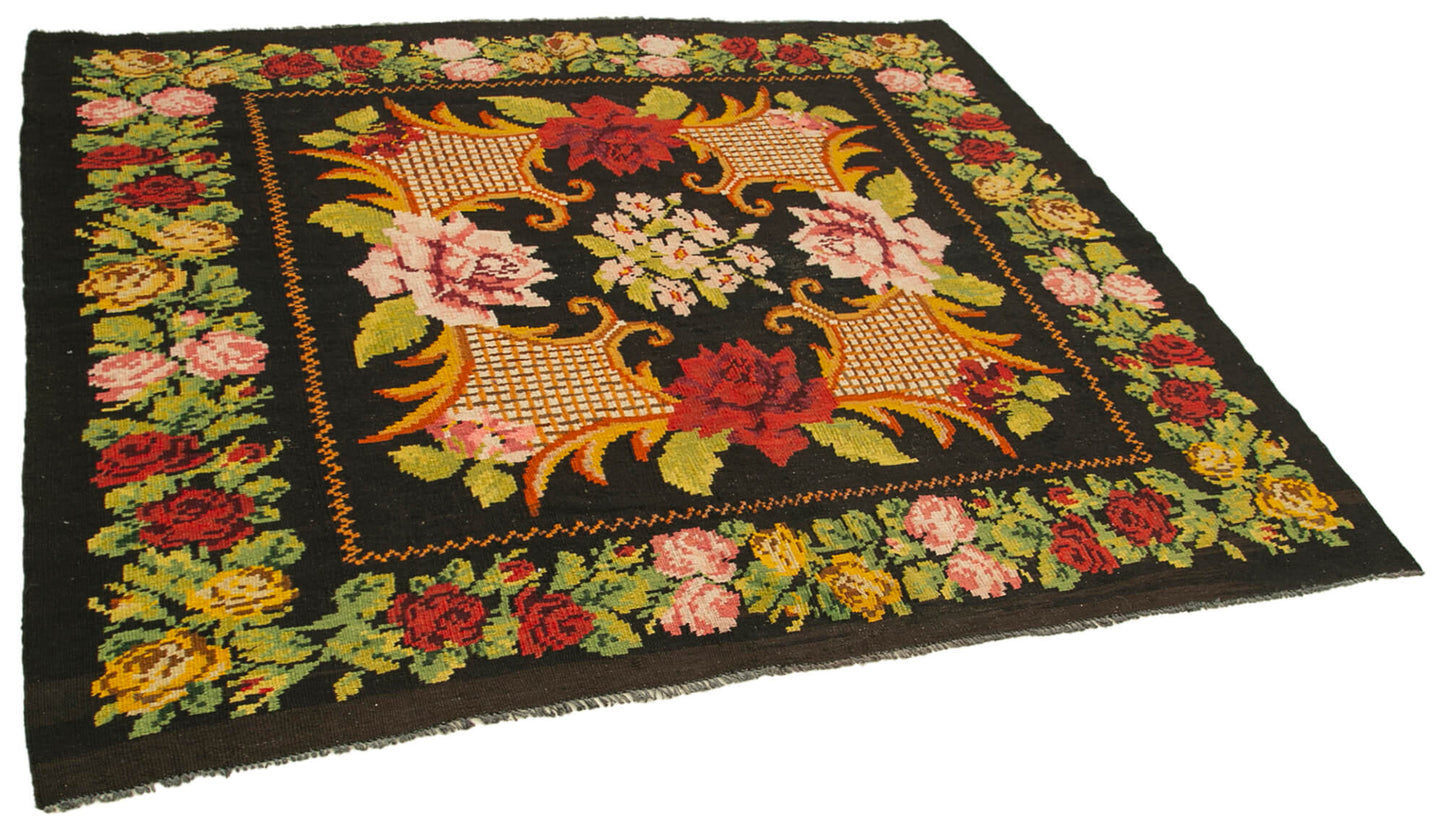 6x6 Black Vintage Moldovan Kilim Rug - 23275