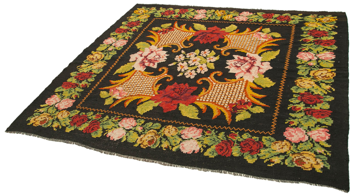 6x6 Black Vintage Moldovan Kilim Rug - 23275