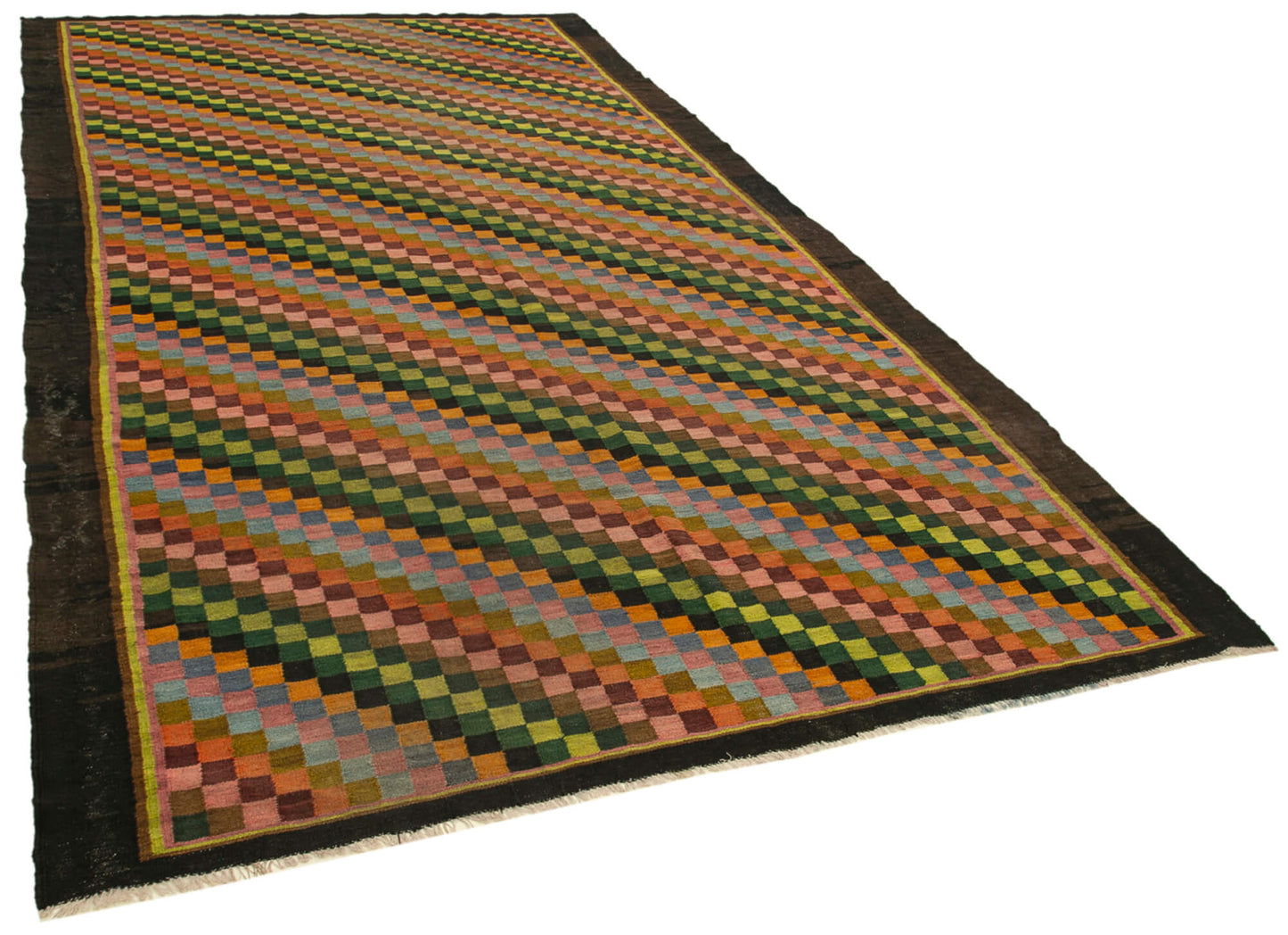 7x13 Black Vintage Moldovan Kilim Rug - 23317