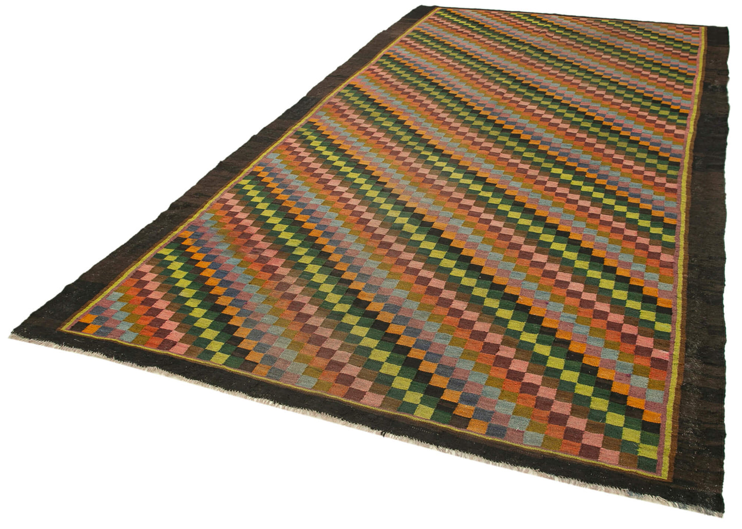 7x13 Black Vintage Moldovan Kilim Rug - 23317