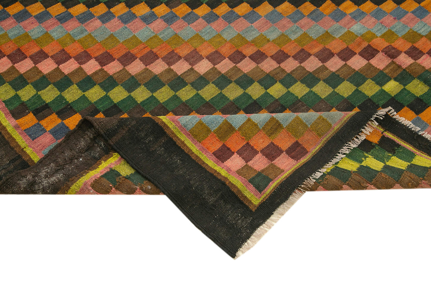 7x13 Black Vintage Moldovan Kilim Rug - 23317