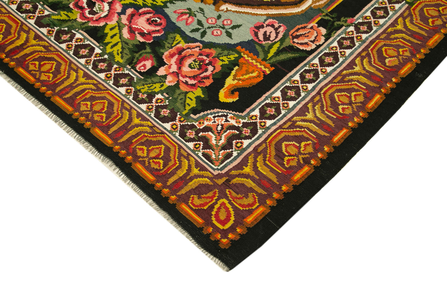 7x12 Black Vintage Moldovan Kilim Rug - 23355