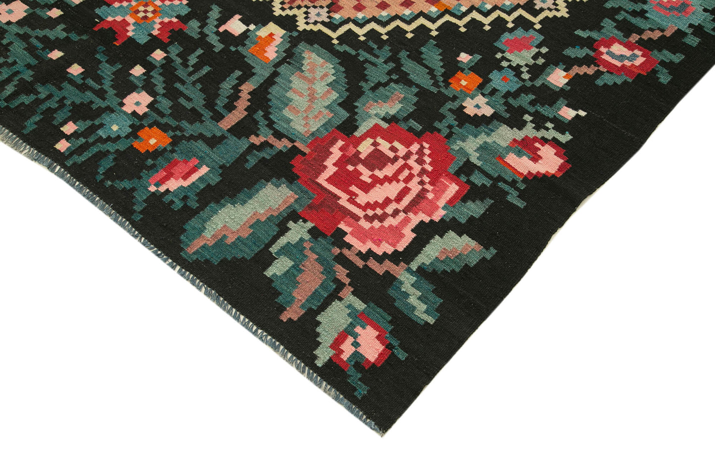 6x9 Black Vintage Moldovan Kilim Rug - 23363