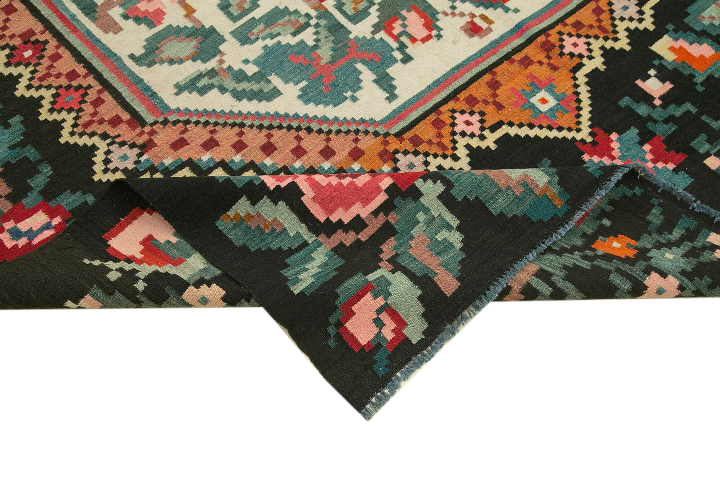 6x9 Black Vintage Moldovan Kilim Rug - 23363