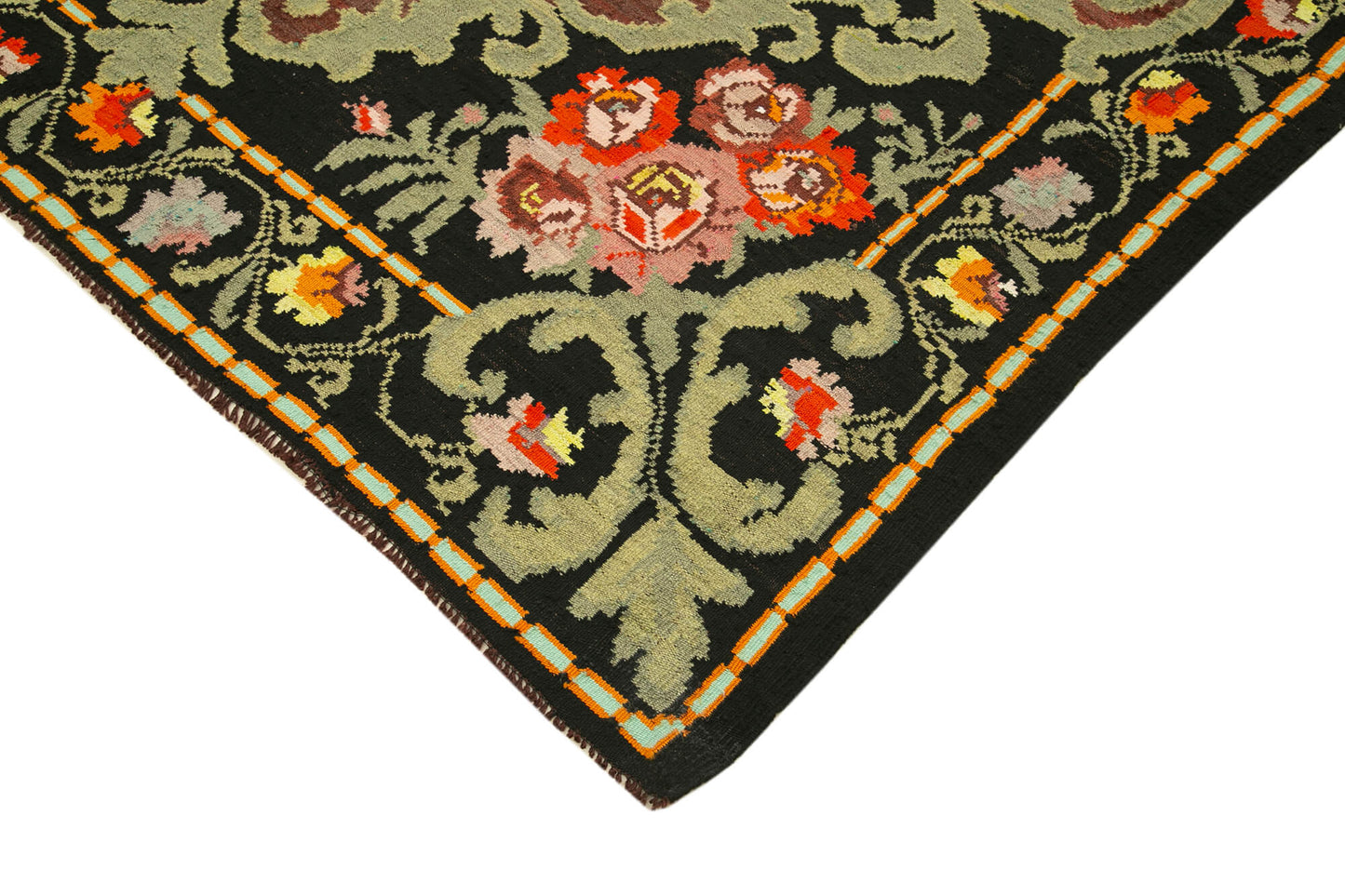 7x10 Black Vintage Moldovan Kilim Rug - 23374