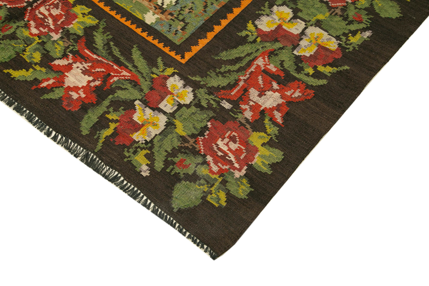 6x8 Black Vintage Moldovan Kilim Rug - 23428