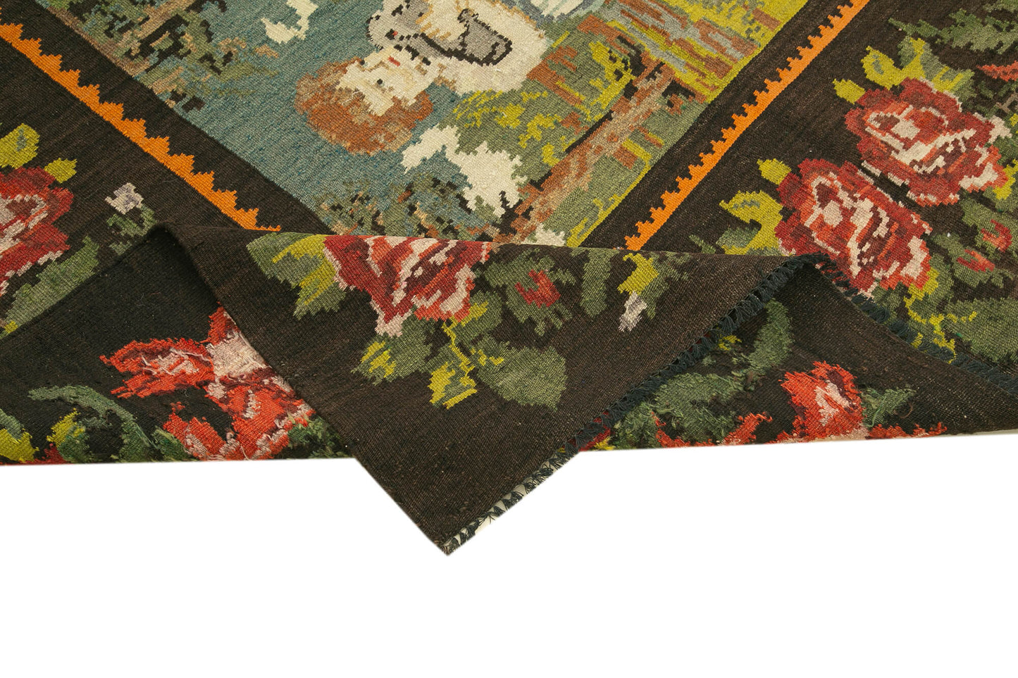 6x8 Black Vintage Moldovan Kilim Rug - 23428