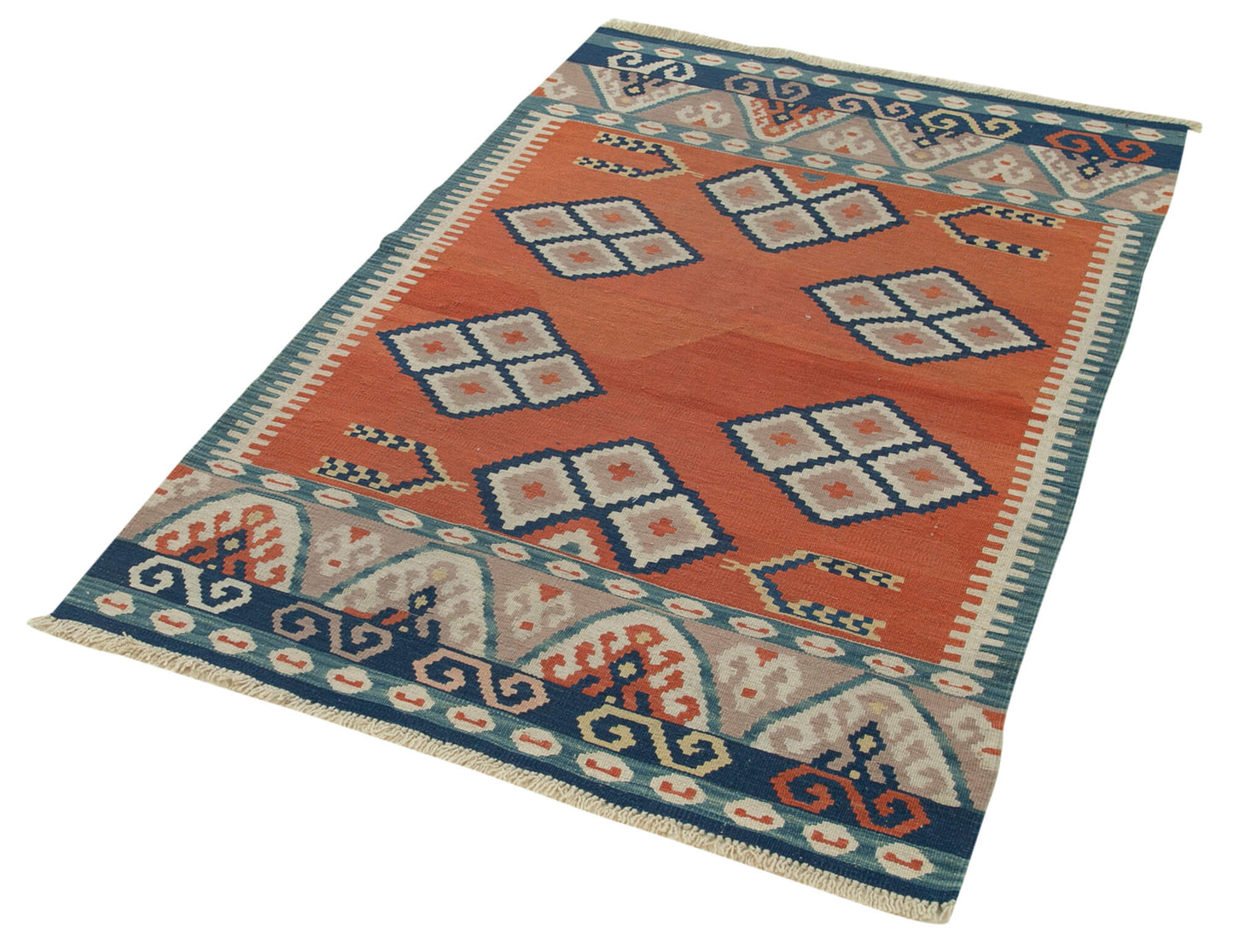 4x5 Orange Oriental Kilim Rug - 29426