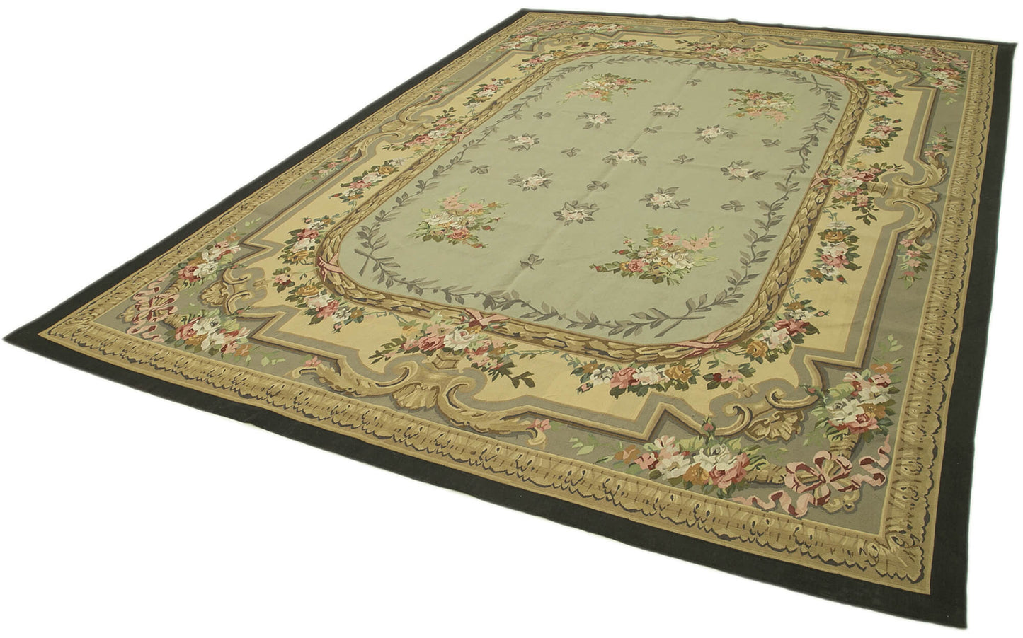 9x12 Green Aubusson Kilim - 29522