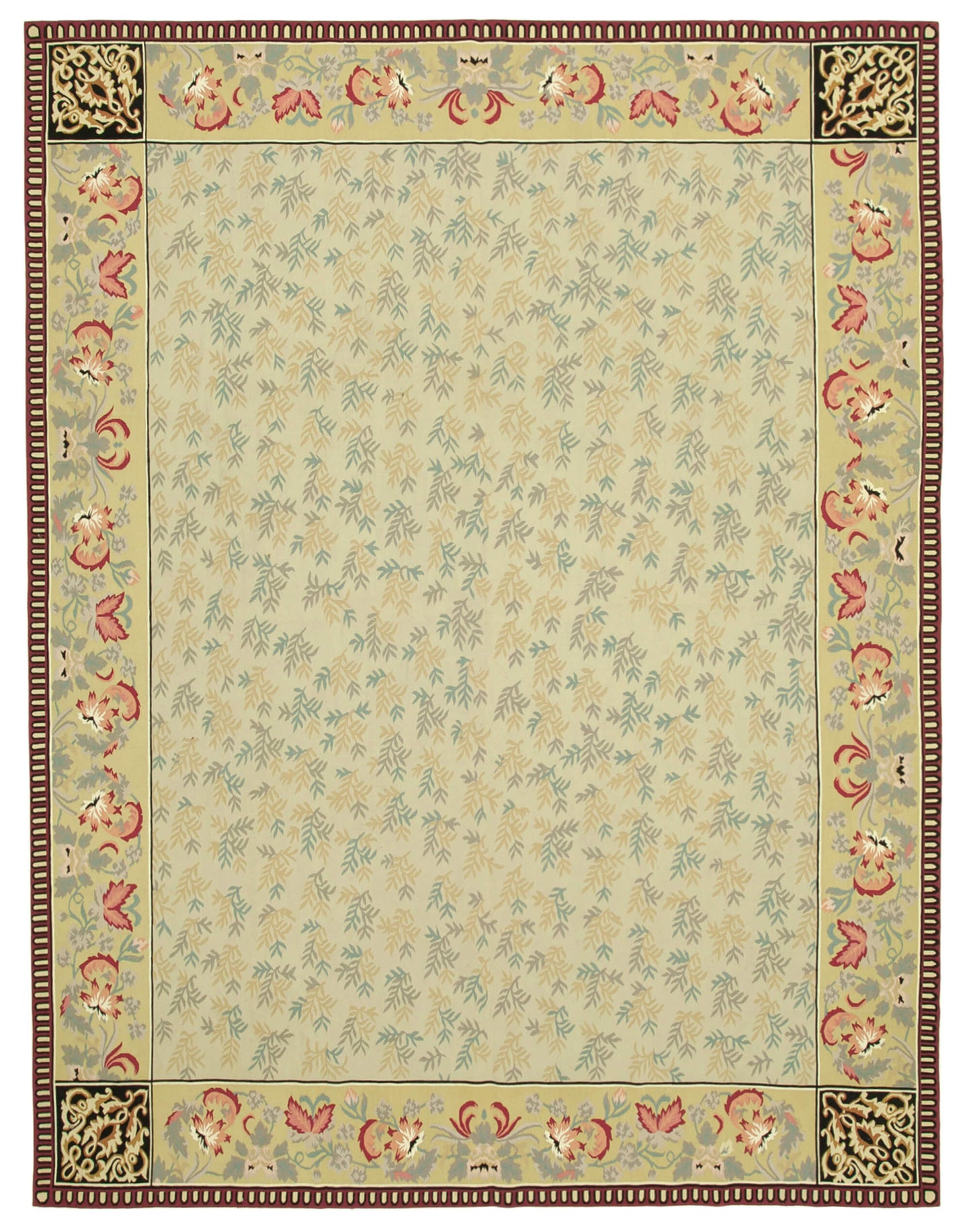 9x12 Green Aubusson Kilim - 29525