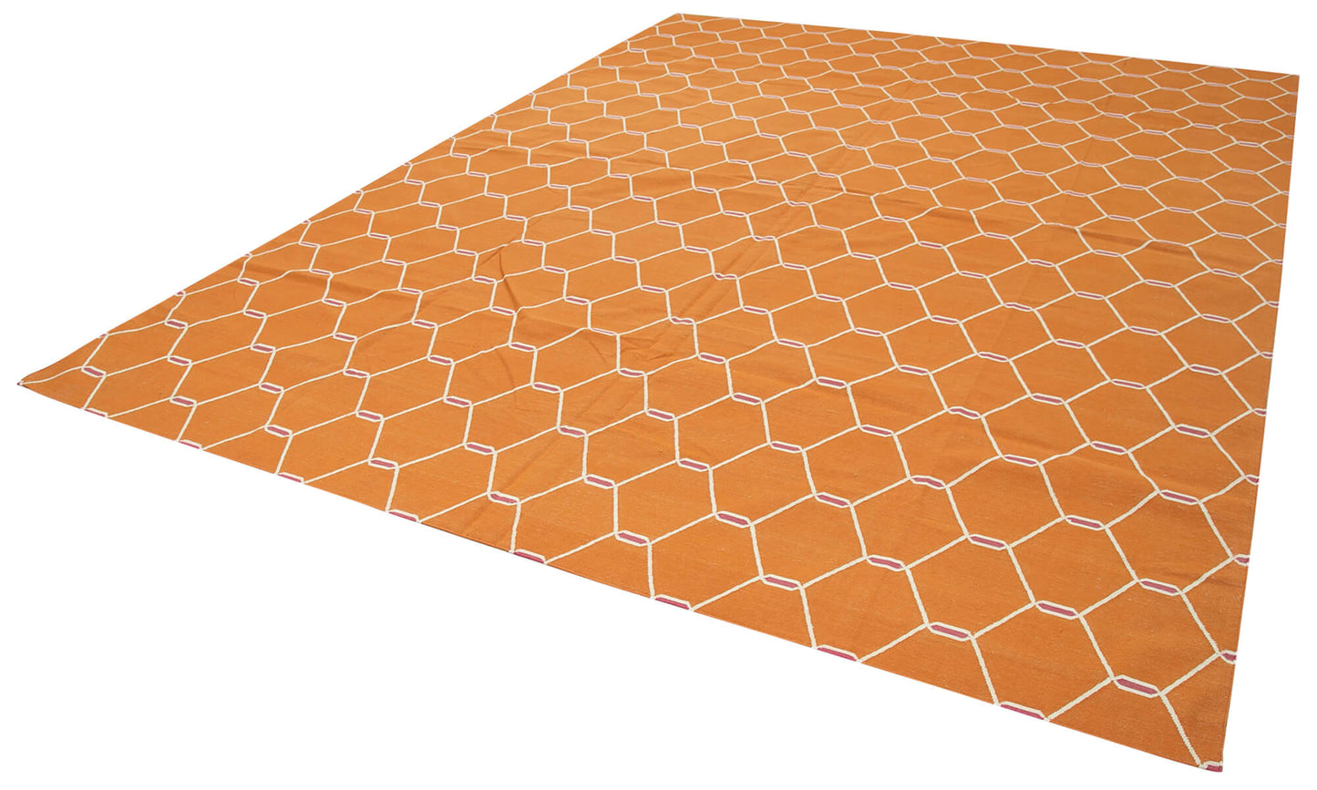 9x12 Orange Dhurrie Rug - 32675