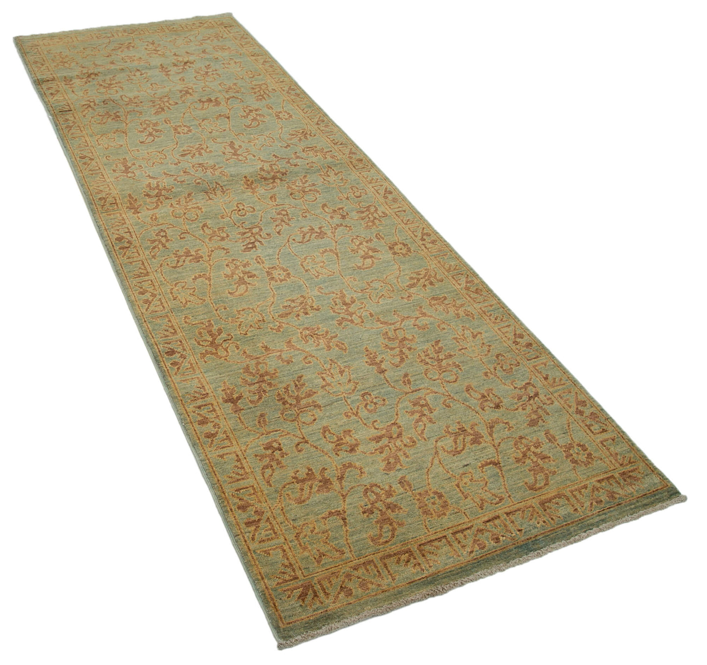 3x8 Green Oushak Runner Rug - 33847