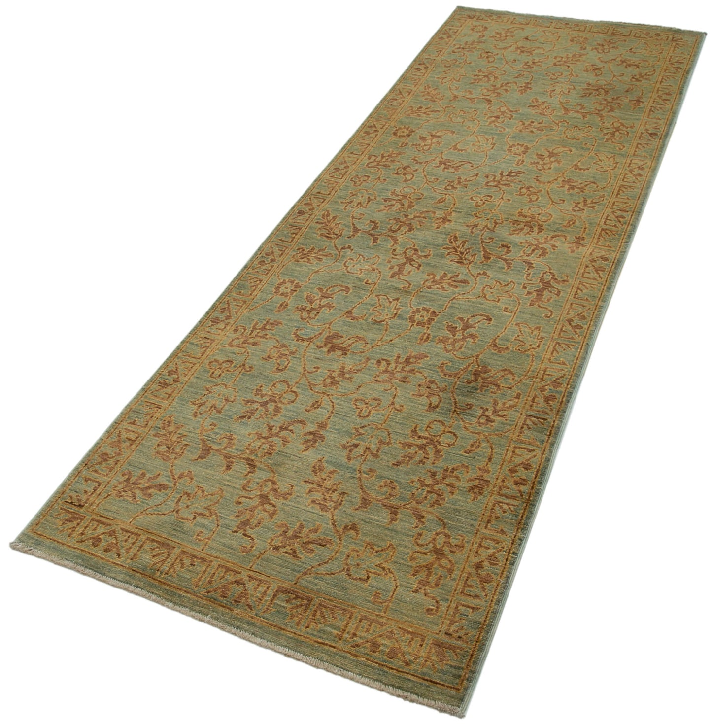 3x8 Green Oushak Runner Rug - 33847