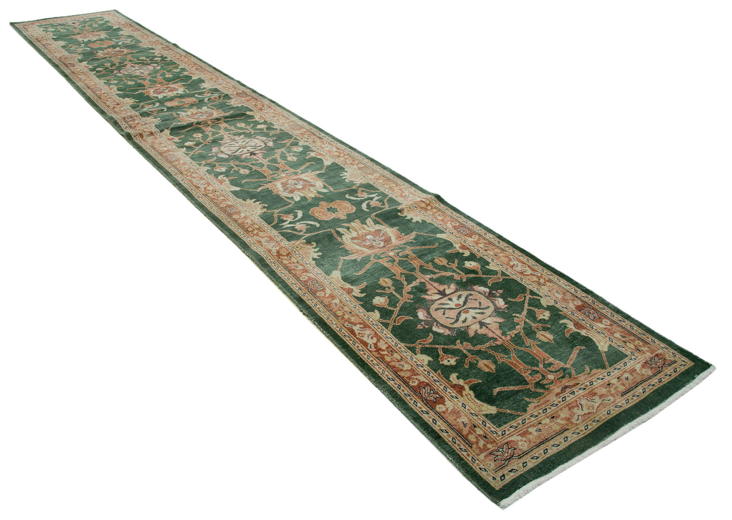 3x18 Green Oushak Runner Rug - 34386