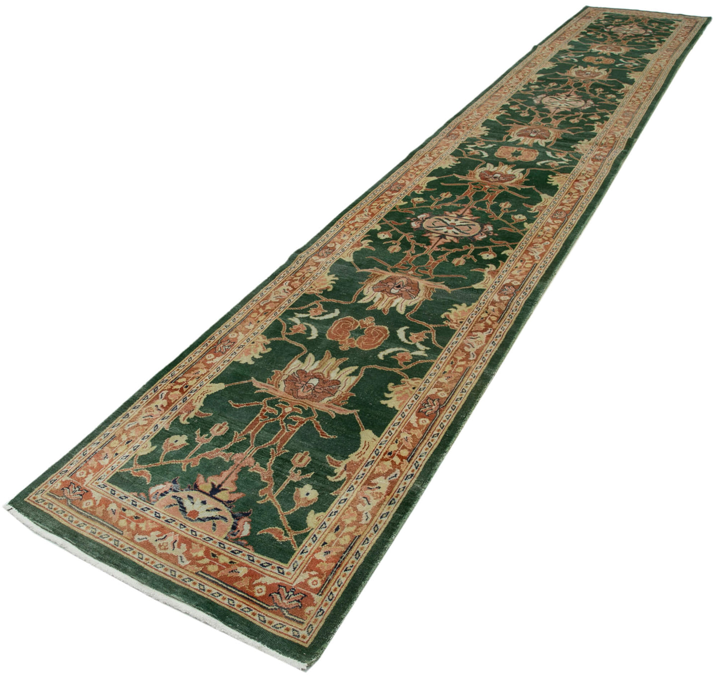 3x18 Green Oushak Runner Rug - 34386