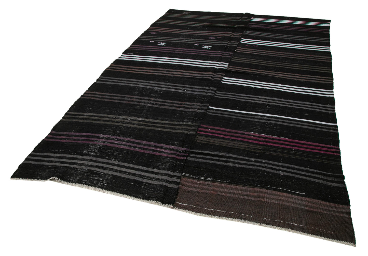 7x11 Black Vintage Turkish Kilim Rug - 35562