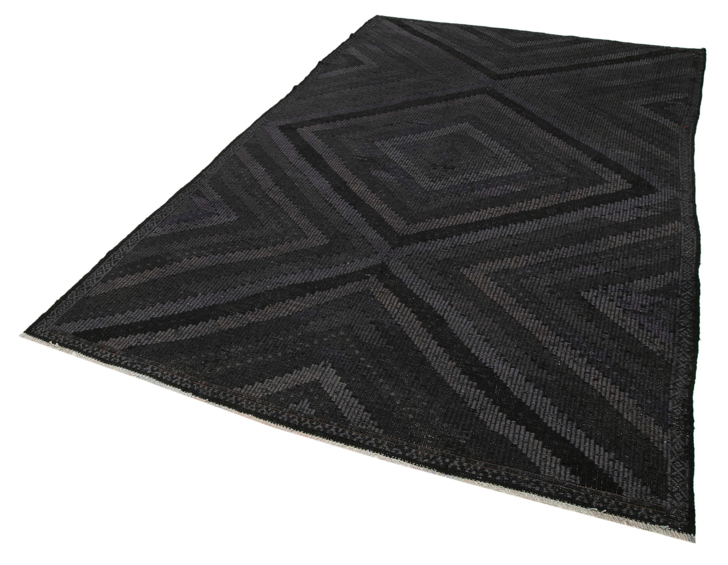 6x10 Black Vintage Turkish Kilim Rug - 35579