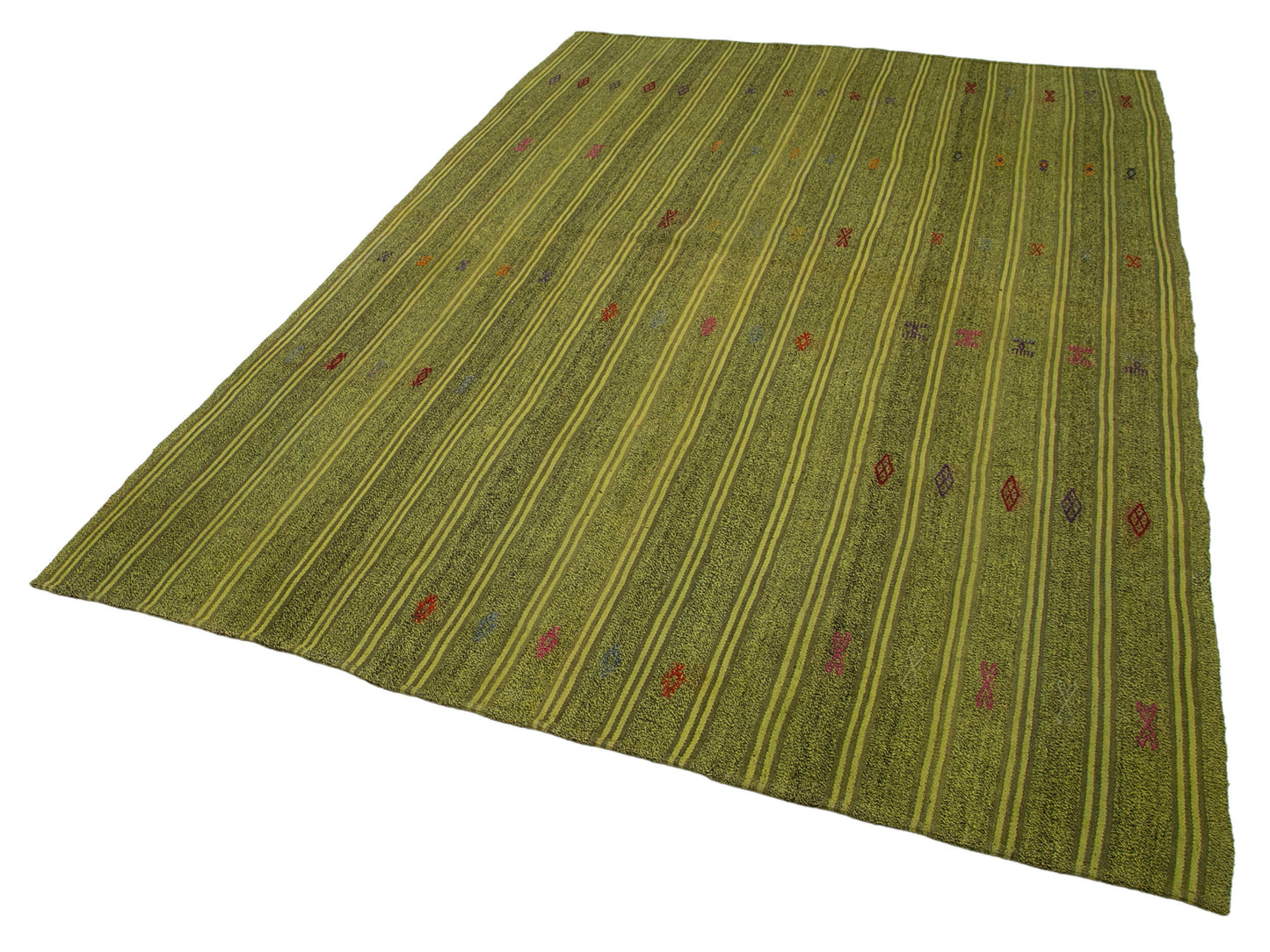 6x9 Green Vintage Turkish Kilim Rug - 35595