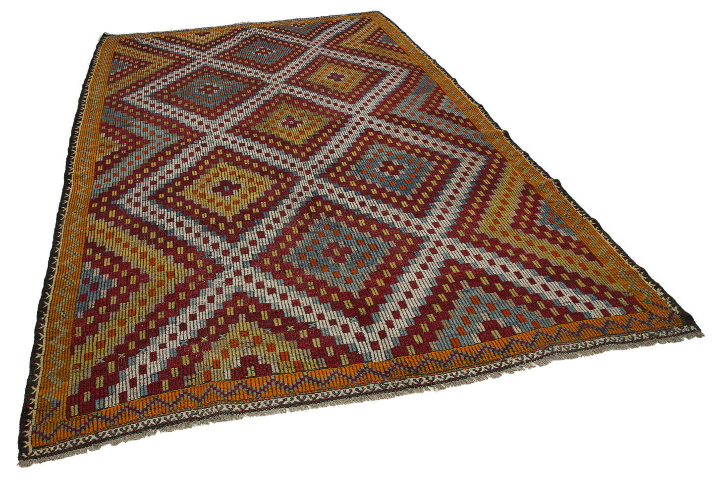 7x10 Orange Vintage Turkish Kilim Rug - 35658