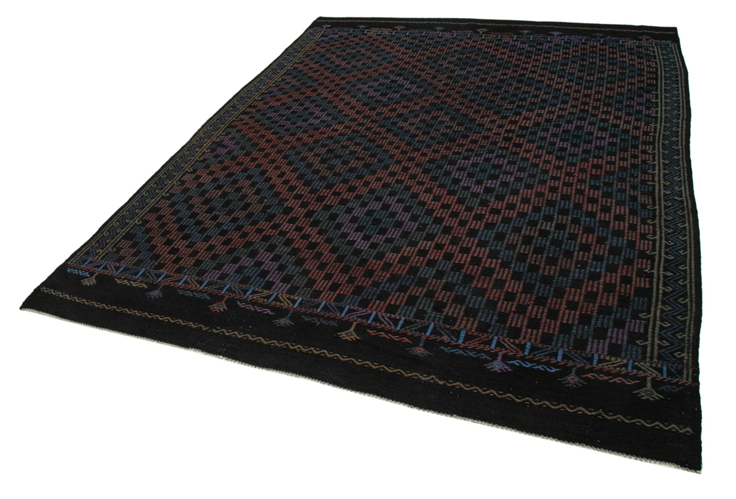 7x9 Black Vintage Turkish Kilim Rug - 35713