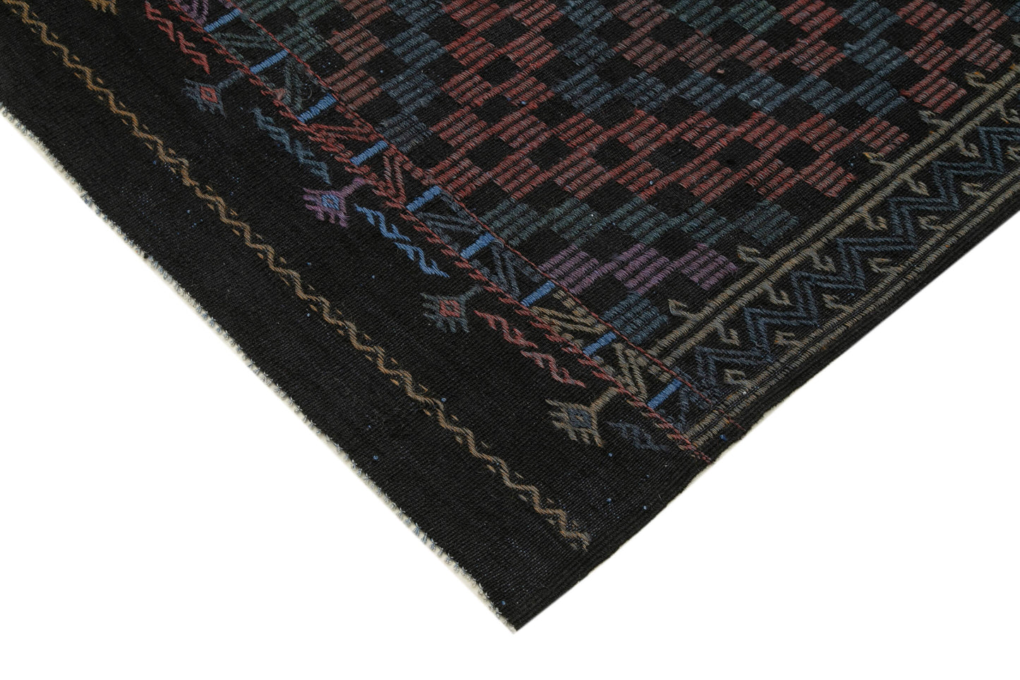 7x9 Black Vintage Turkish Kilim Rug - 35713