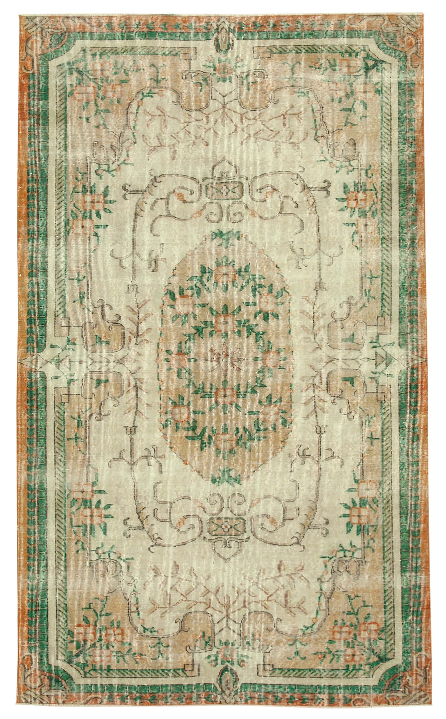 5x9 Beige Turkish Vintage Area Rug - 37847