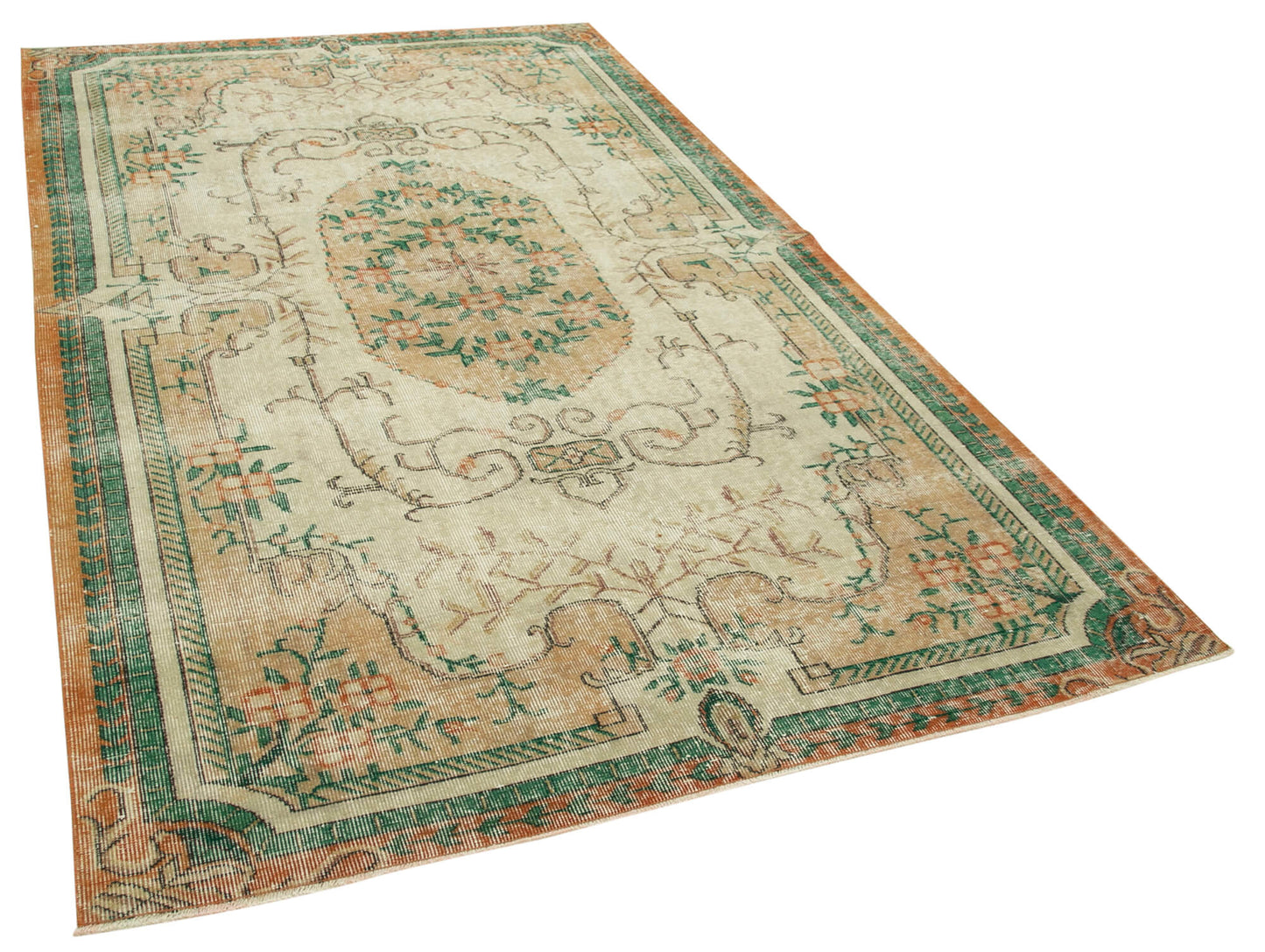 5x9 Beige Turkish Vintage Area Rug - 37847