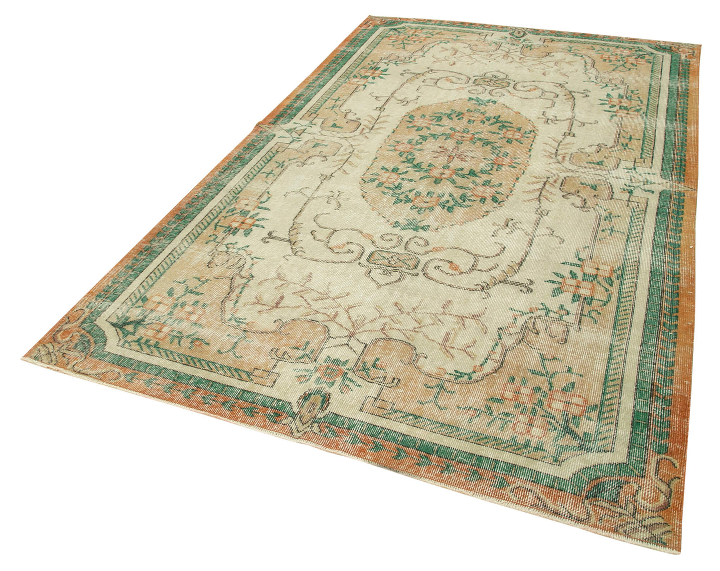 5x9 Beige Turkish Vintage Area Rug - 37847