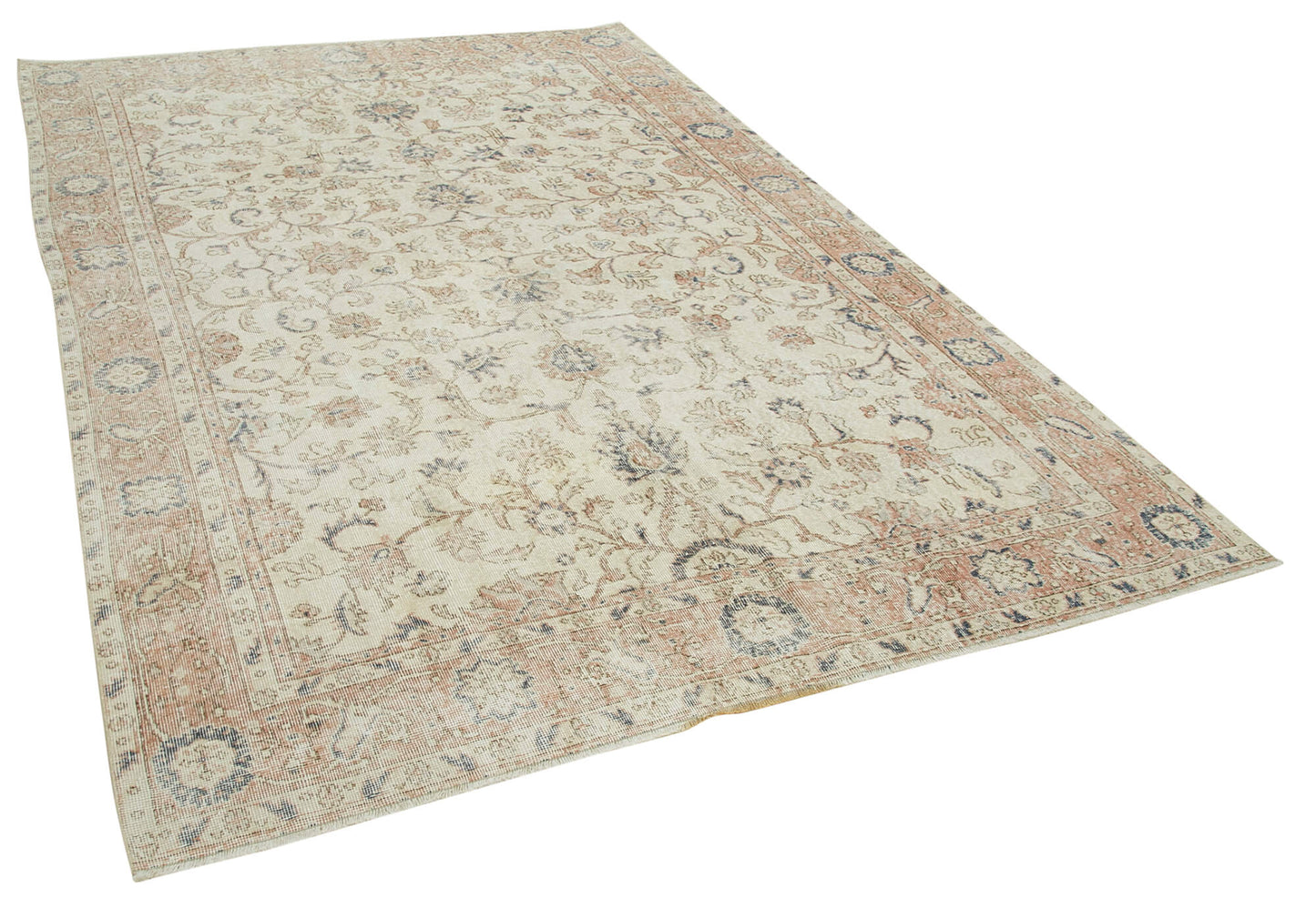 7x10 Beige Turkish Vintage Area Rug - 37850