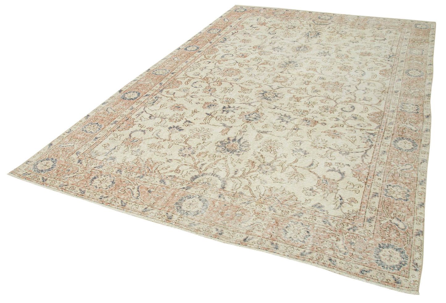 7x10 Beige Turkish Vintage Area Rug - 37850