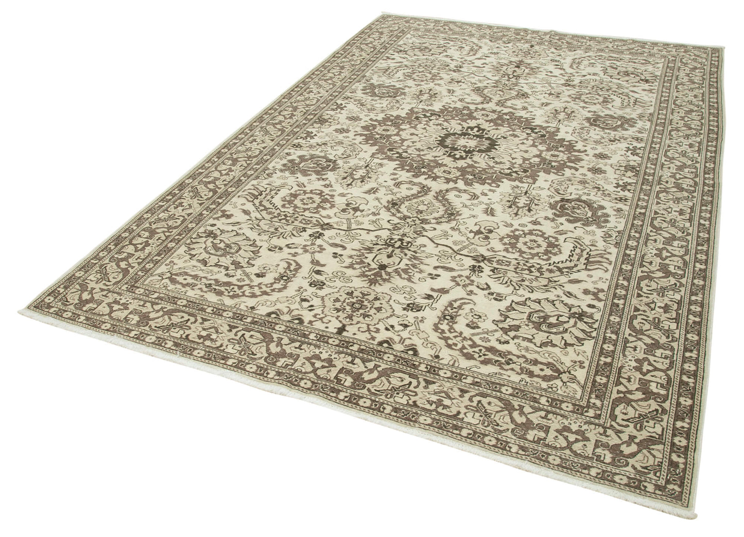 6x10 Beige Turkish Vintage Area Rug - 37863