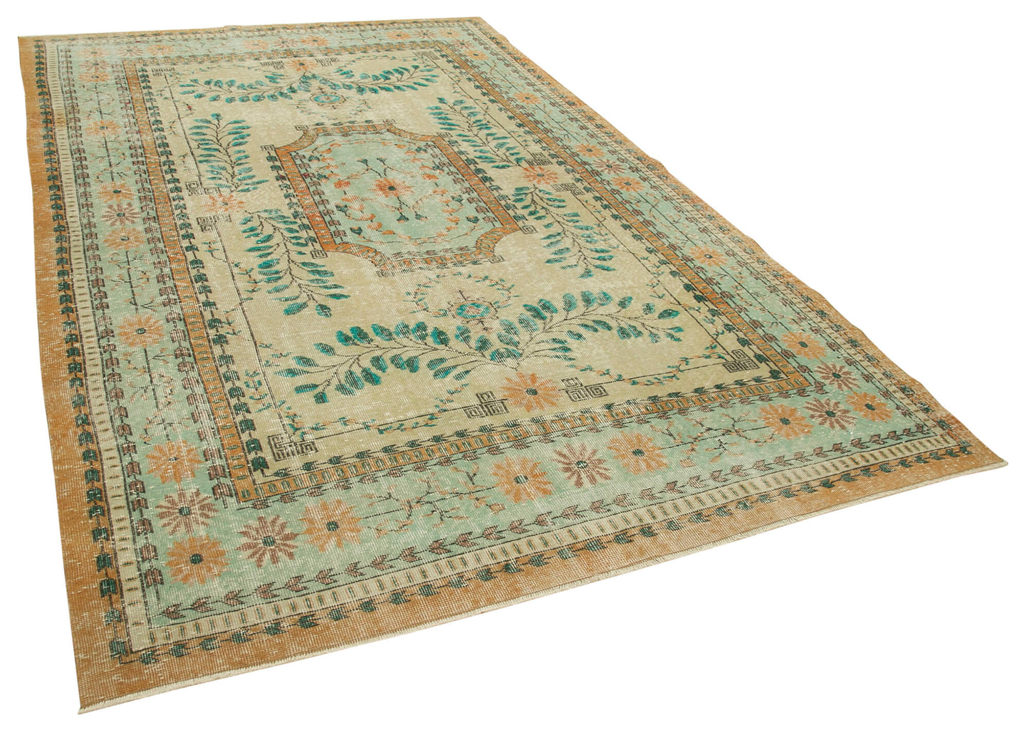 7x11 Beige Turkish Vintage Area Rug - 37881