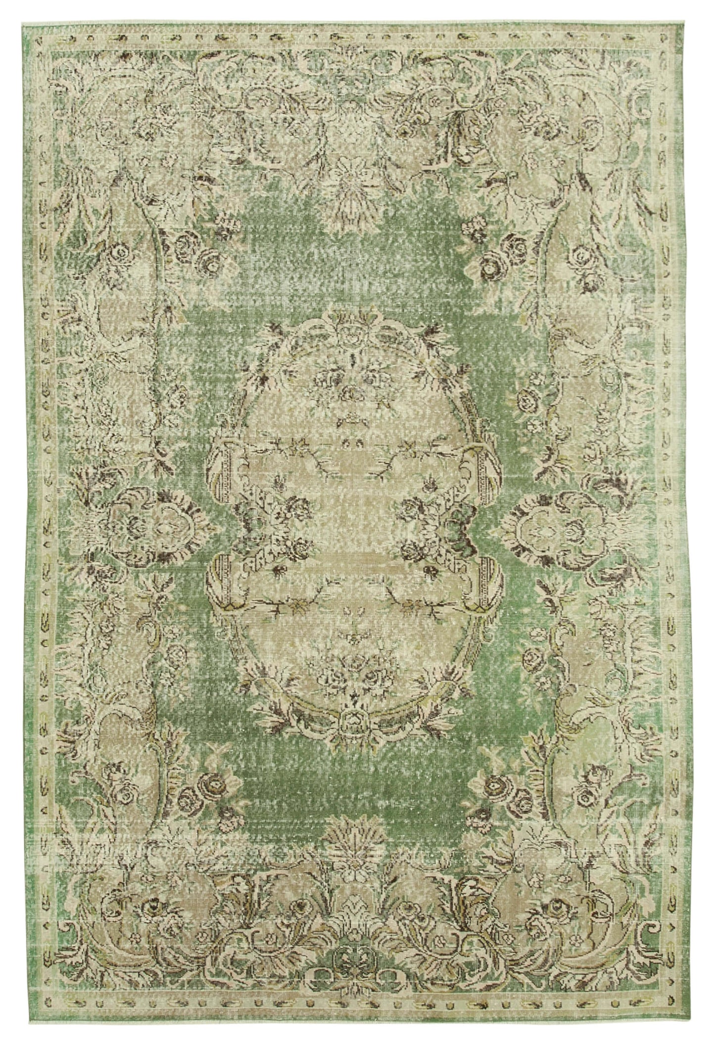 7x10 Beige Turkish Vintage Area Rug - 37883