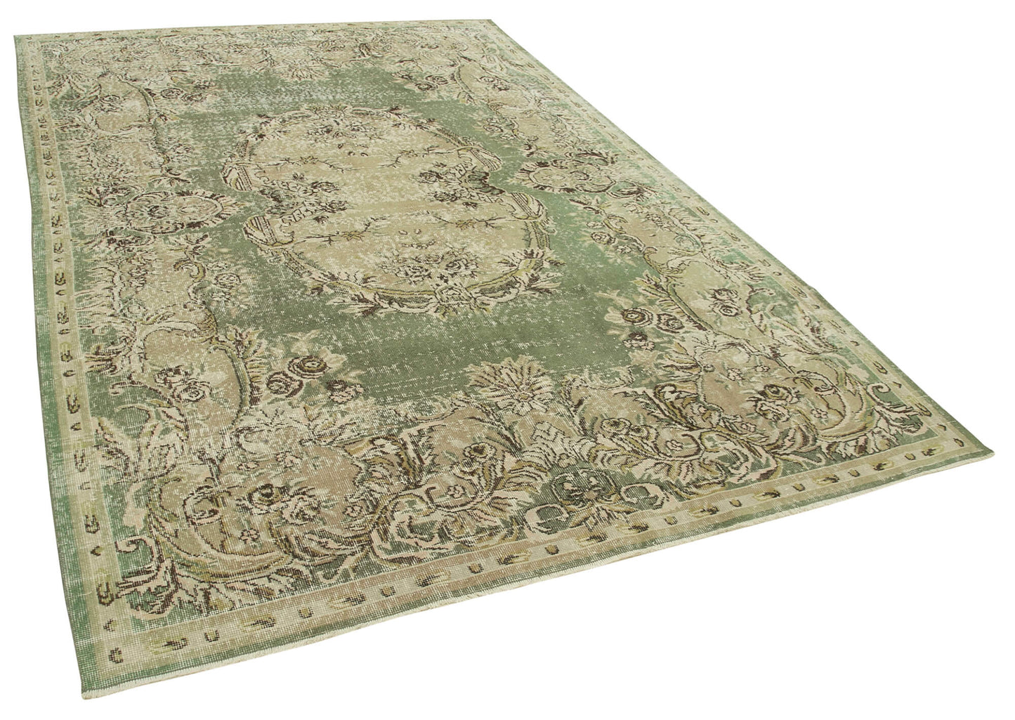 7x10 Beige Turkish Vintage Area Rug - 37883