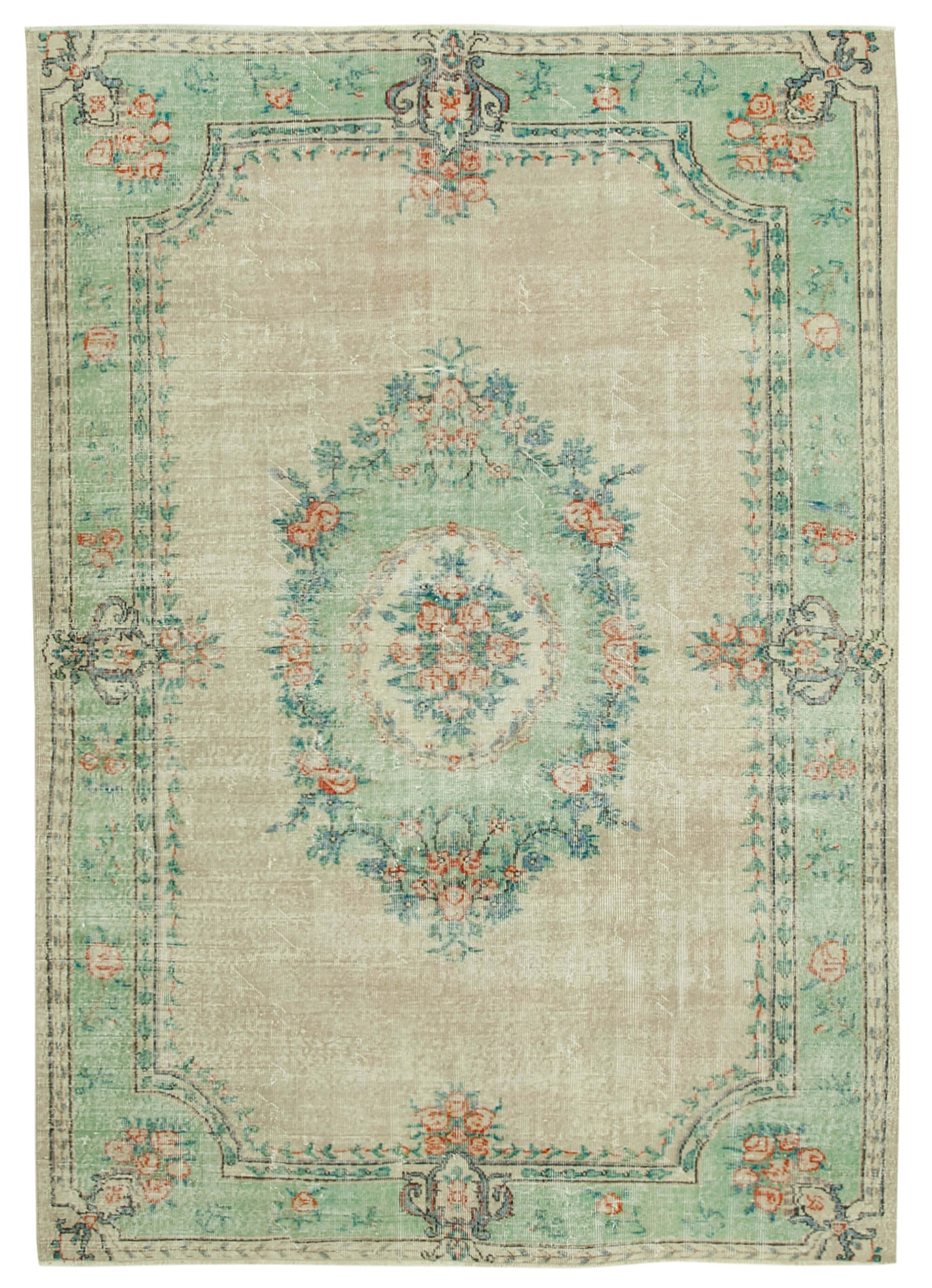 6x9 Beige Turkish Vintage Area Rug - 37885