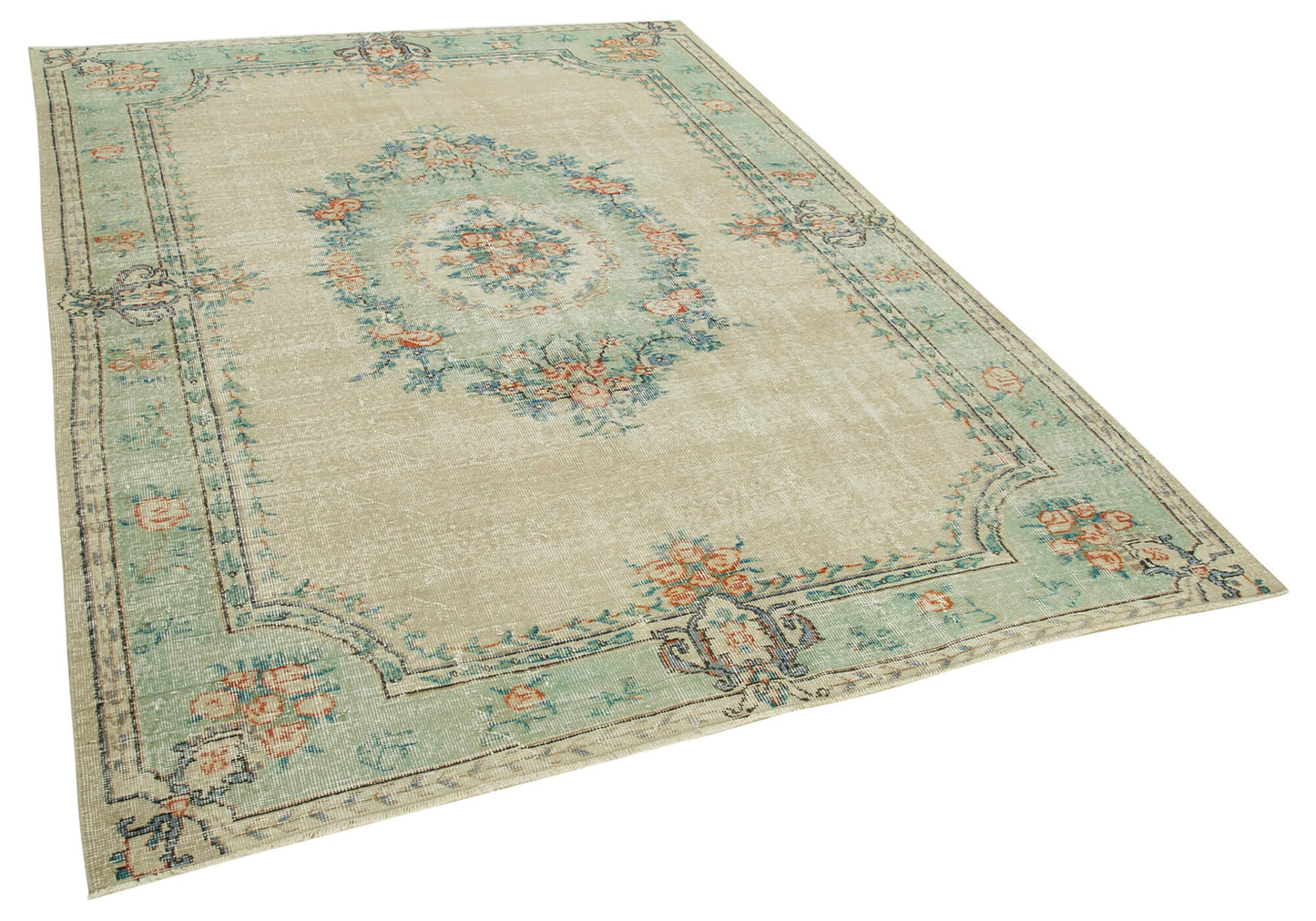 6x9 Beige Turkish Vintage Area Rug - 37885