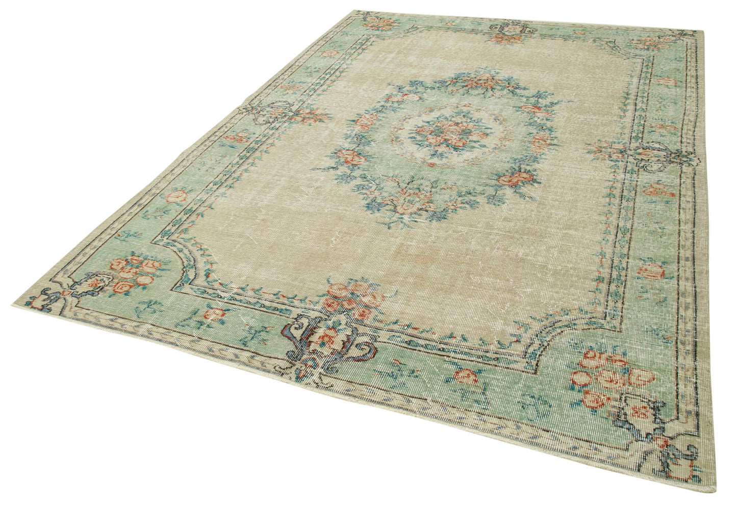 6x9 Beige Turkish Vintage Area Rug - 37885