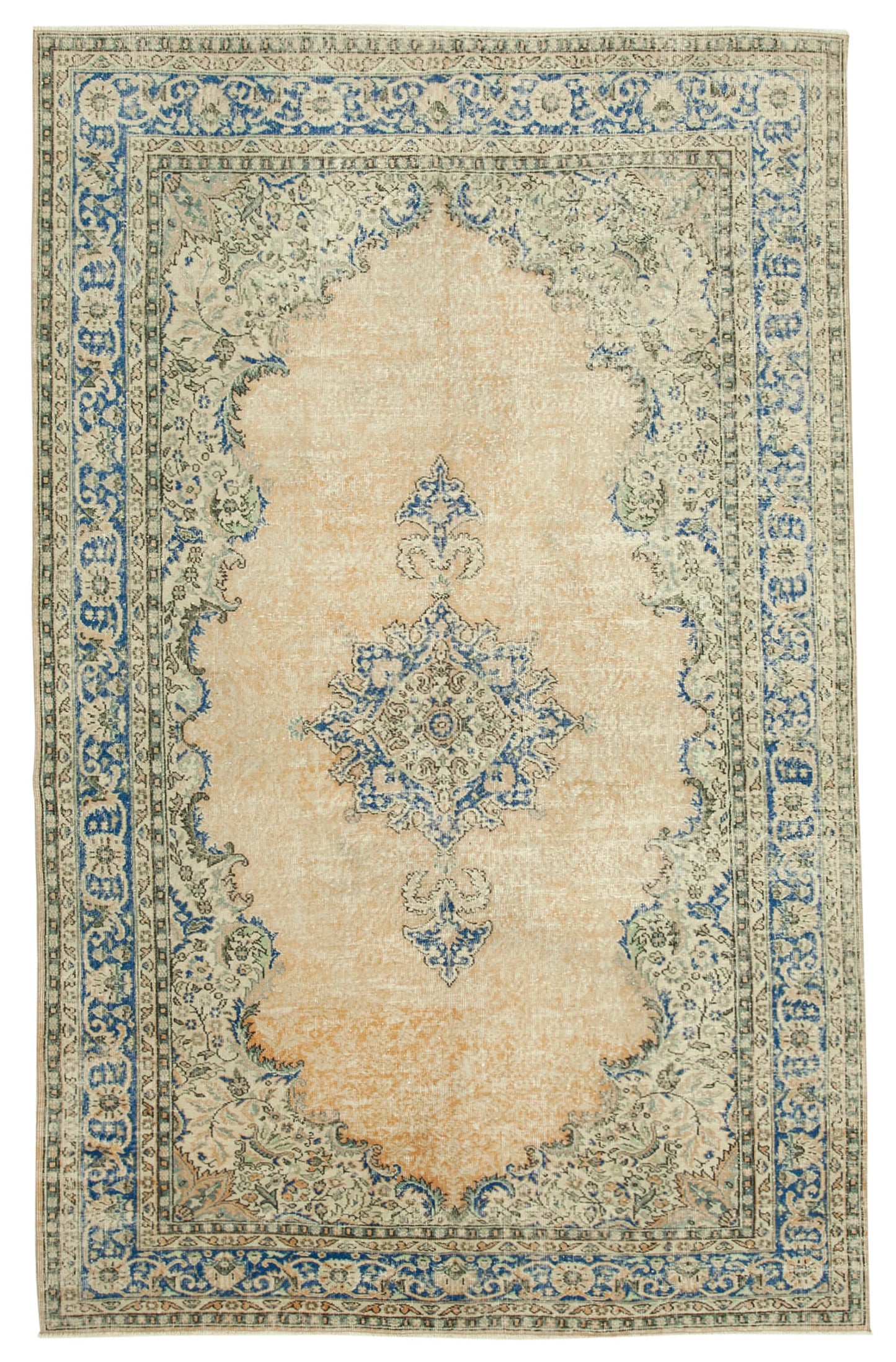 7x11 Beige Turkish Vintage Area Rug - 37886