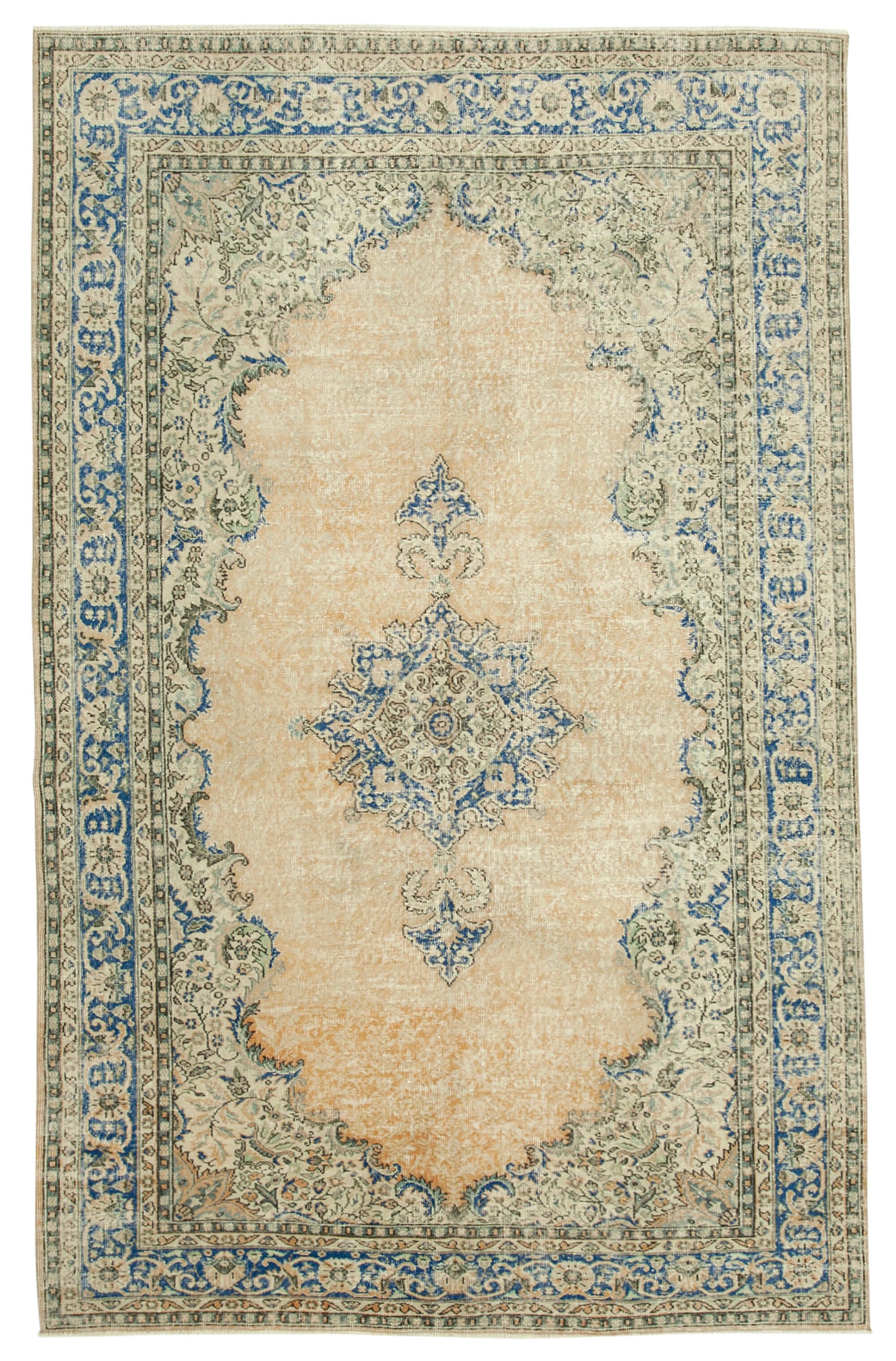 7x11 Beige Turkish Vintage Area Rug - 37886