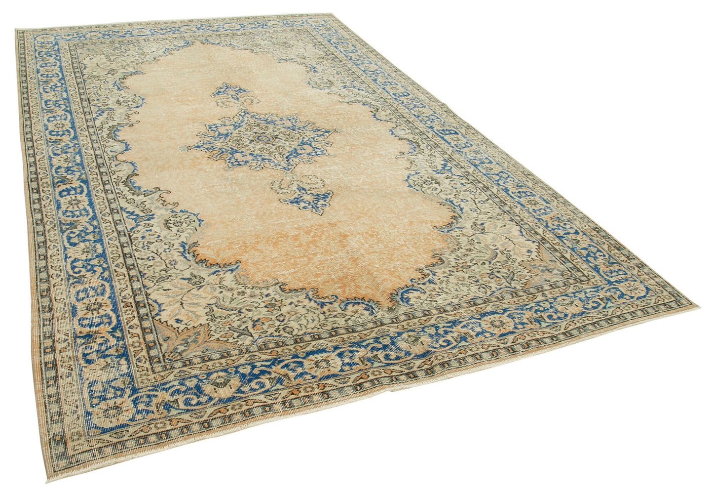 7x11 Beige Turkish Vintage Area Rug - 37886