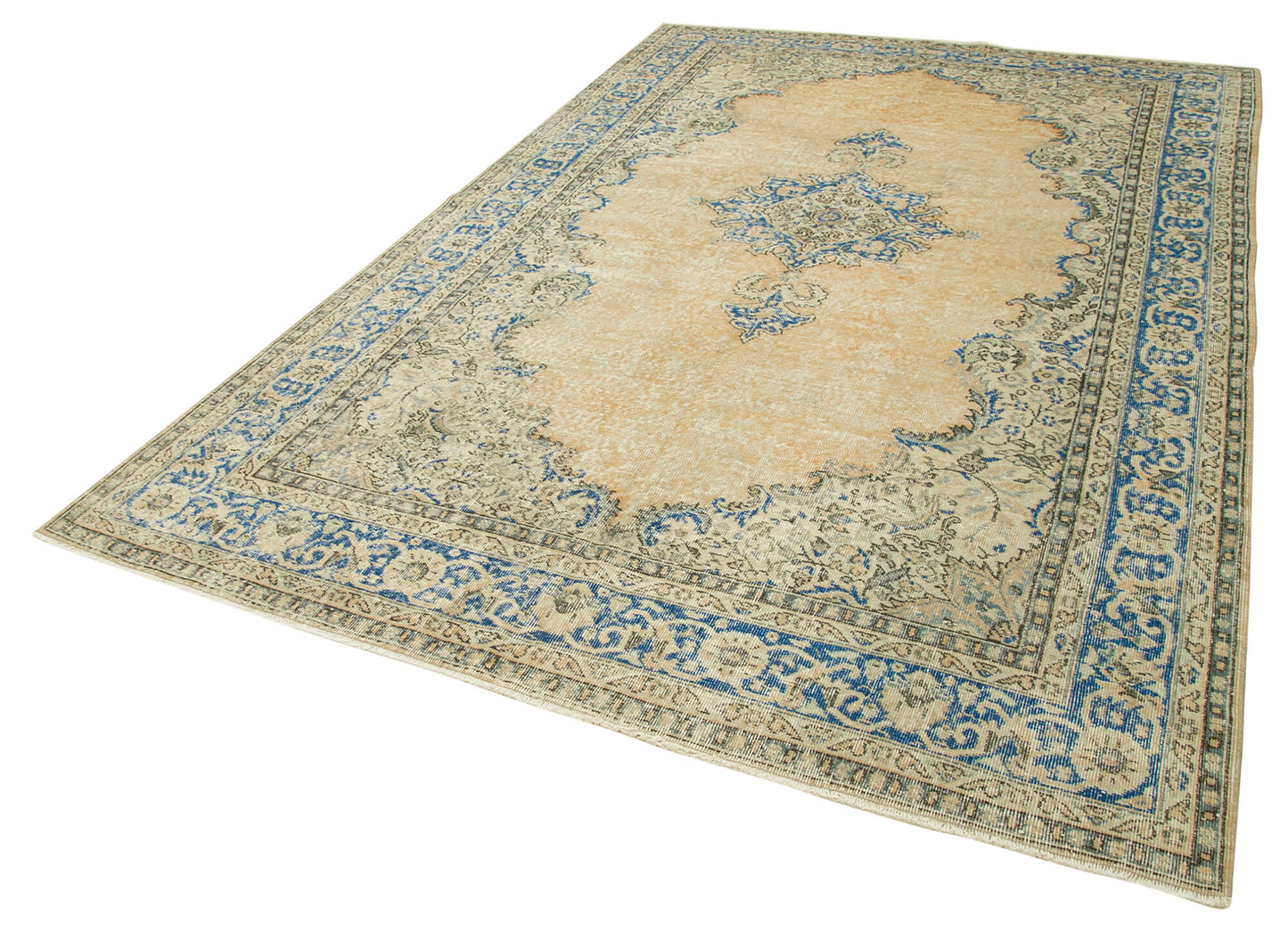 7x11 Beige Turkish Vintage Area Rug - 37886