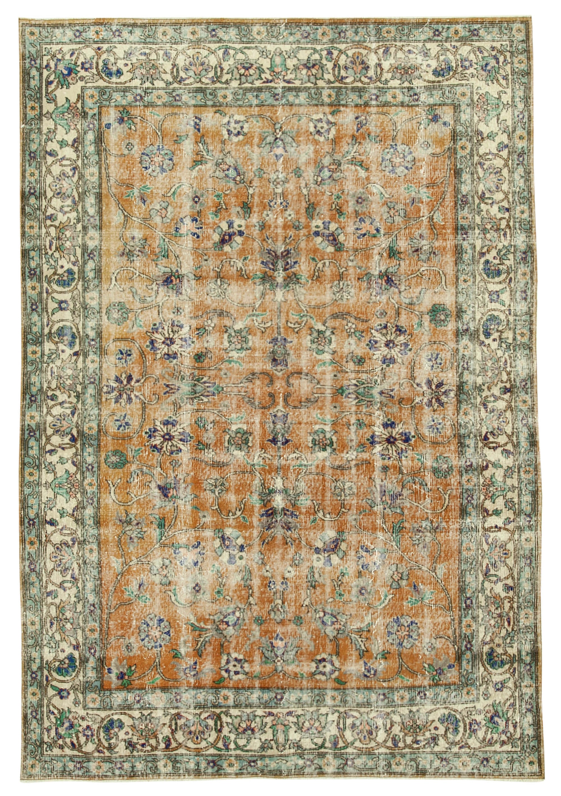 7x10 Beige Turkish Vintage Area Rug - 37888